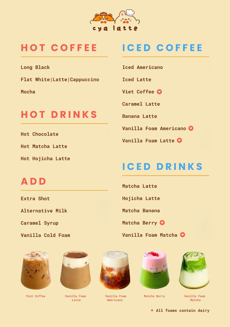 Drink menu Drink menu